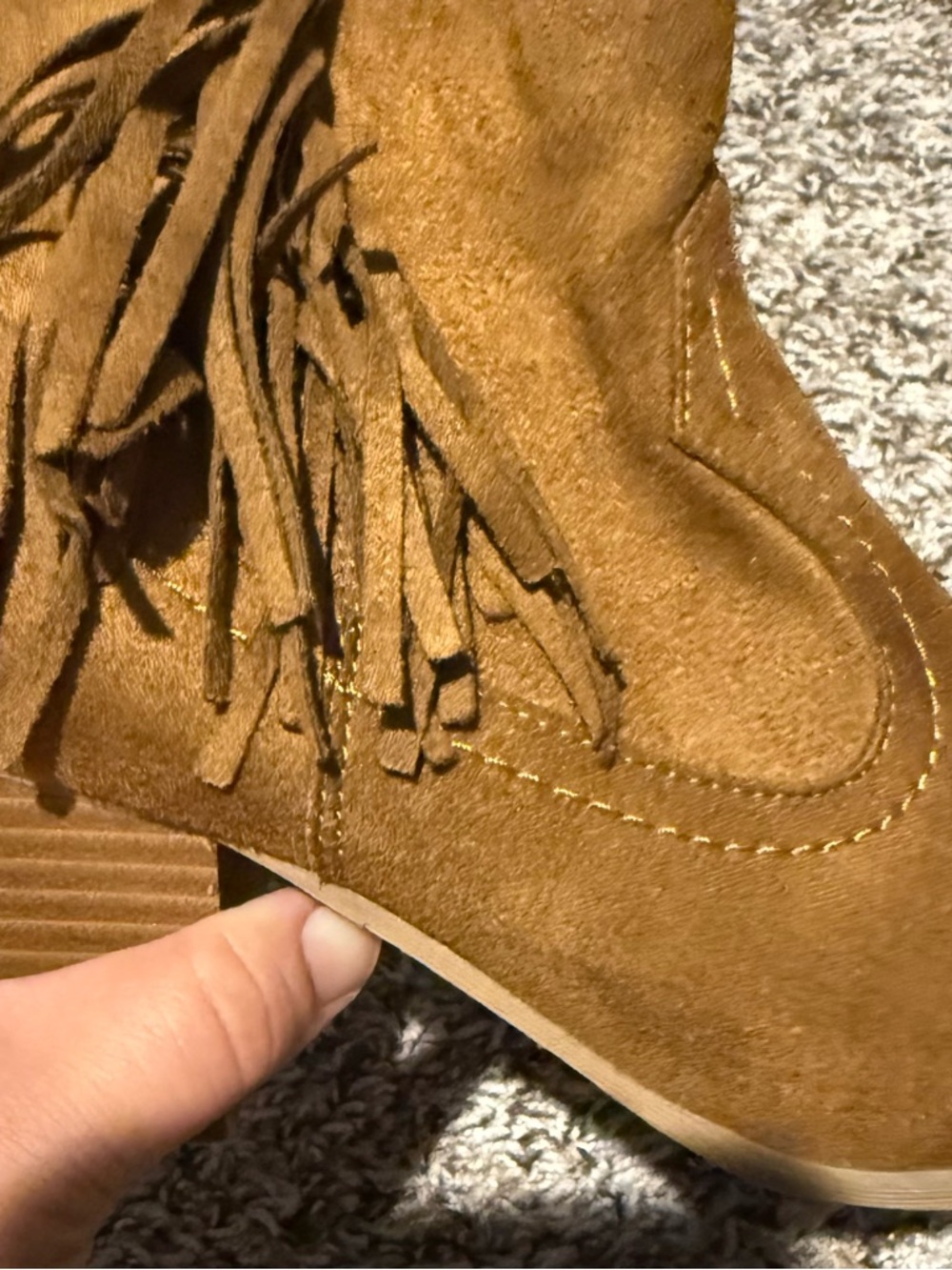 Brash Cognac Suede Fringe Ankle Booties - Picture 6 of 11